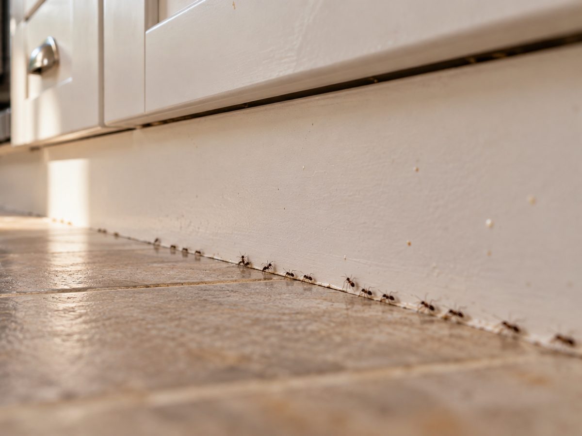 Trail of ants along a kitchen skirting board